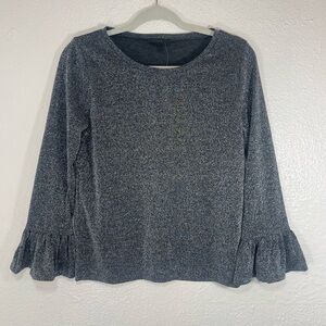 J. Crew NWT Black Silver Metallic Long Sleeve Bell Sleeve Pullover Top Women’s S